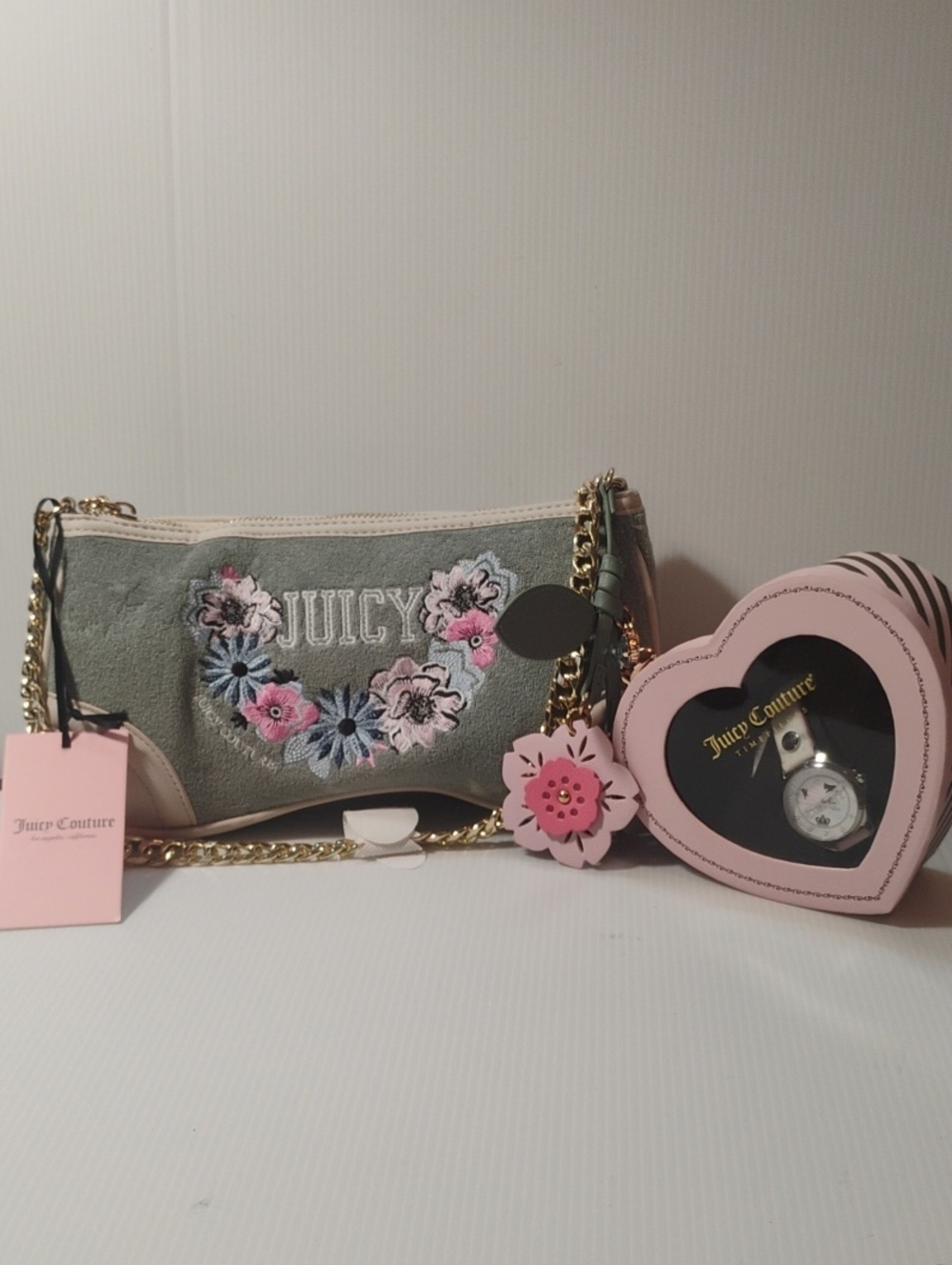 Juicy Couture New With Tags Green Suede Bag And Watch!